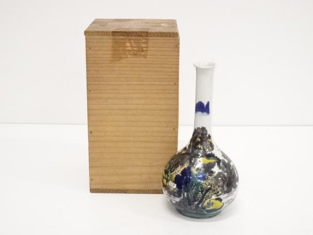 ANTIQUE KUTANI WARE CRANE NECKED FLOWER VASE 